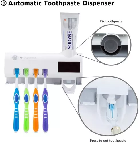 Esterilizador Usb Dispenser Pasta Dental Porta Cepillo 2 En 1 Uv