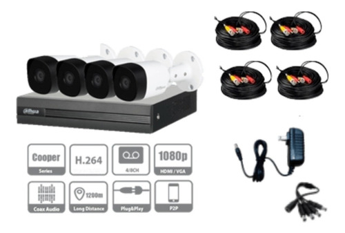 Imagen 2 de 4 de Kit Xvr Dahua Cooper Xvr1a04kit 4 Ch 4 Cámaras B1a11 Frt
