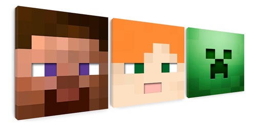 Set Cuadros Minecraft Creeper Steve Alex