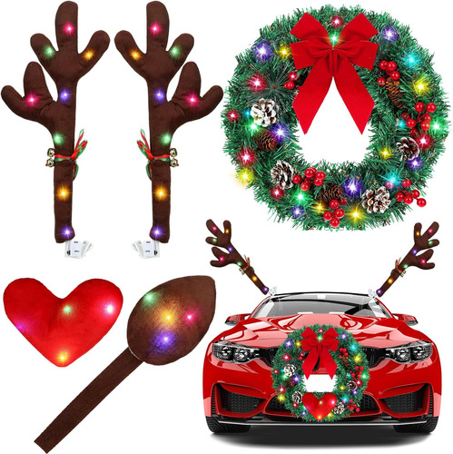 Kit De Cuernos De Reno De Navidad Para Automóvil Con Luces L