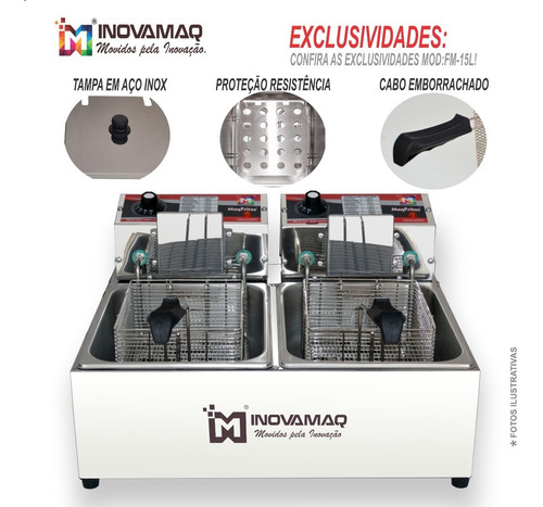 Imagem 6 de 6 de Fritadeira Elétrica Prof 2 Cubas 15l - 127v 5000w - Inovamaq