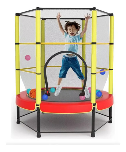 Trampolín Brincolín 1.4m Malla Seguridad Level Kids Color De La Lona De Salto Negro Color Del Cobertor De Resortes Amarillo