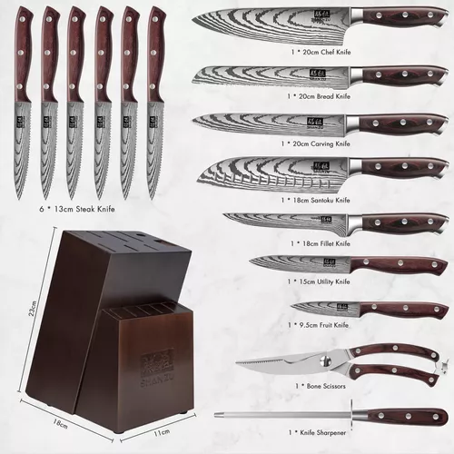 Shan Zu Juego De 16 Cuchillos De Cocina Japoneses Con Bloque