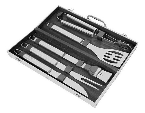 Kit Churrasco Inox 5pçs C/ Maleta Aluminio 46x17x7cm-unyhome