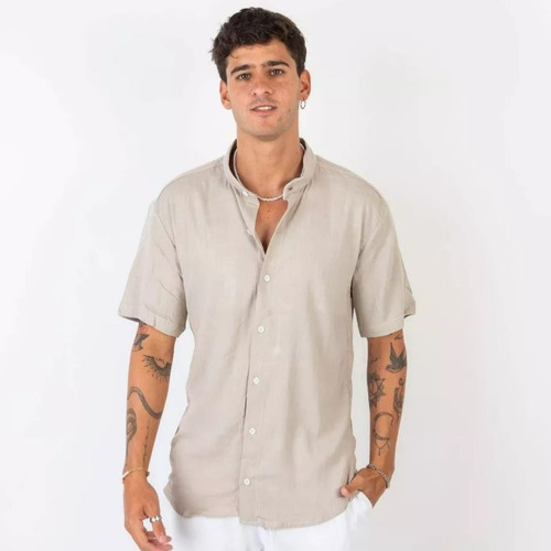 Camisa Lino Cuello Mao 