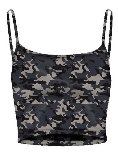 Crop Top Tirante Fino Print Camuflaje Manchas Negro Y Gris