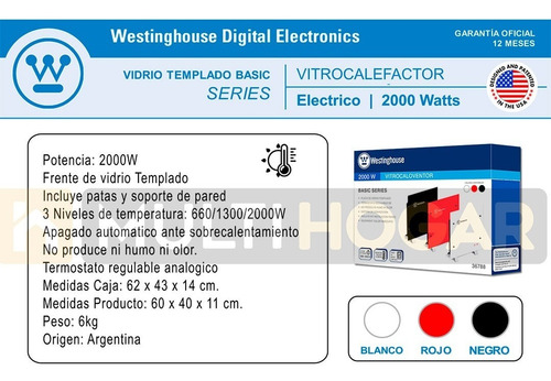 Imagen 6 de 8 de Vitroconvector 2000w Westinghouse Calefactor Piso Pared Ms