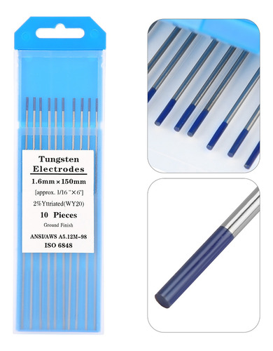 10pcs Wy20 2.0% Yttrium Tungsteno Electrodo Punta Azul Para