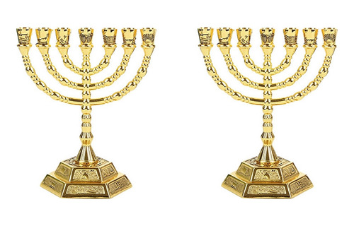 2 Candelabros Dorados Con Forma De Menorá Judía, Estilo Reli