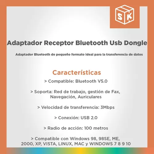 Adaptador Usb Receptor Bluetooth 5.0 Pc Notebook Celu Sonido