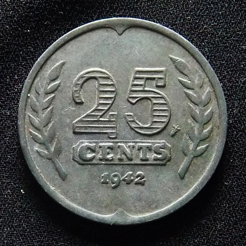 Holanda 25 Cents 1942 Muy Bueno Km 174 Segunda Guerra