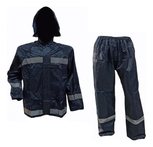 Equipo Lluvia Nylon Oxford Azul Con Reflectivo- Ideal P/moto