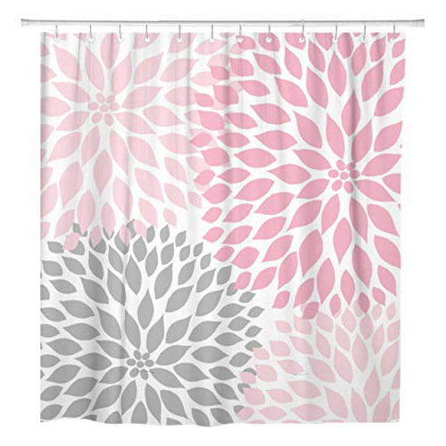 Curtain Pale Gray White Dahlias Odorless Home Bathroom ...