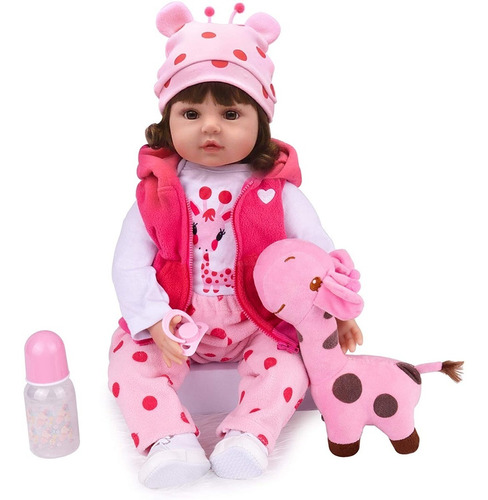 Nana Muñeca Bebe Con Peluche De Jirafa Rosa - Kaydora