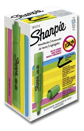 Marcador De Texto Sharpie Verde Punta Cincel 12 Pzs