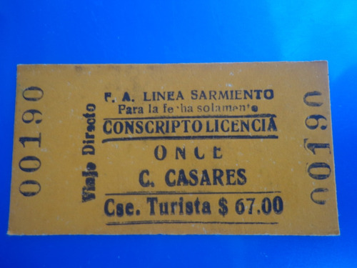 Boleto Ferrocarril Conscripto De Once A Carlos Casares