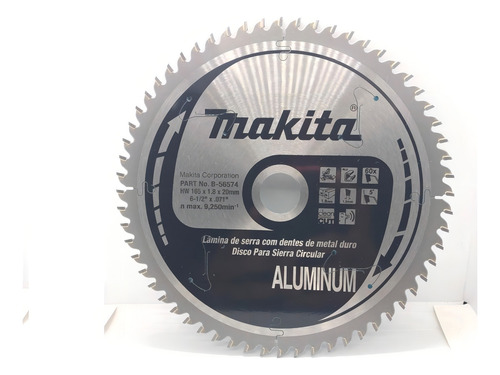 Disco P/sierra Circular 6-1/2 X 60d P/aluminio Makita B56574 Color Plateado