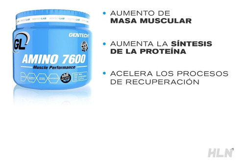 Amino 7600 Gentech 150 Compr - Aminoacidos Masa Muscular Sabor Sin sabor