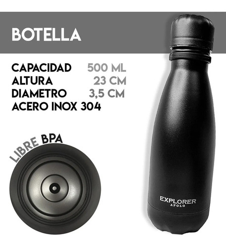 Imagen 4 de 10 de Botella Deportiva 500 Ml Acero Inoxidable Explorer C