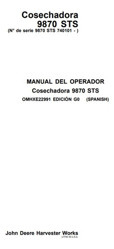 Manual De Operador Cosechadora John Deere 9870 Sts