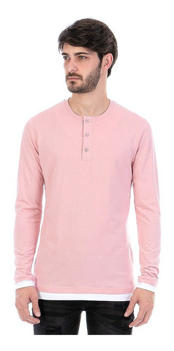 Imagen 1 de 5 de Playera Aletilla De Hombre Manga Larga Con Pechera Combinada