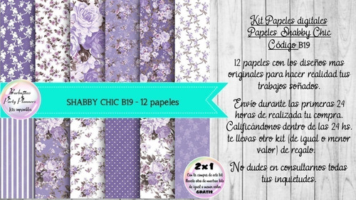 Papeles Digitales Shabby Chic Lila Lavanda B19