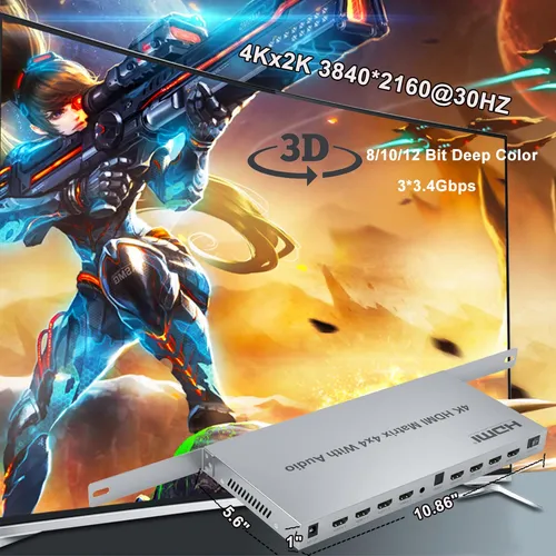 Matriz Hdmi 4k, Interruptor Divisor Hdmi De Audio 4x4, 4 Hdm