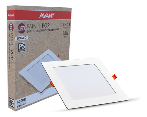 Painel Led Pop Quadrado Embutir 18w 3000k 21x21 Br Avant Estrutura Branco quente 127/220V