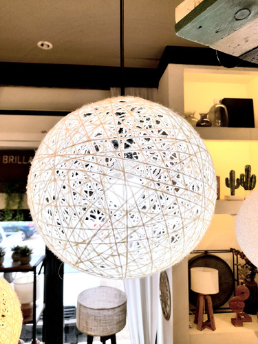 Lampara Techo Colgante Esfera Globo Redonda Hilo Tejida 27cm Blanco