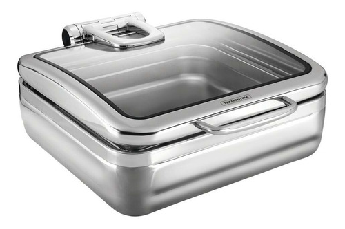 Rechaud Tramontina Banho Maria Retangular em Aço Inox com Tampa Basculante e Cuba GN 2/3 5,9 L