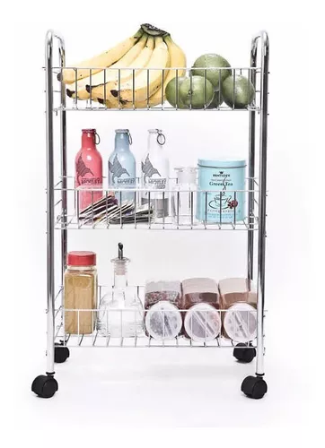 Organizador fruver cocina carrito cromado canasta alacena carro frutas  verduras