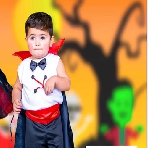 Fantasia Preta Vampiro Menino Infantil Drácula Hallowen