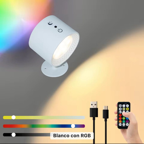 Luz Led Pared Nocturna 360 Doble Cabeza Recargable Rgb Contr Blanco