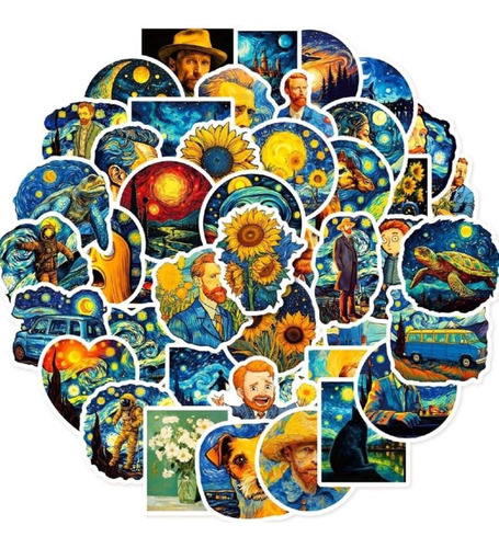 Stickers Pegatinas 50 Unidades Vincent Van Gogh Arte