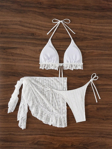 Sqy Bikini De 3 Piezas Con Volantes Y Encaje Para Mujer