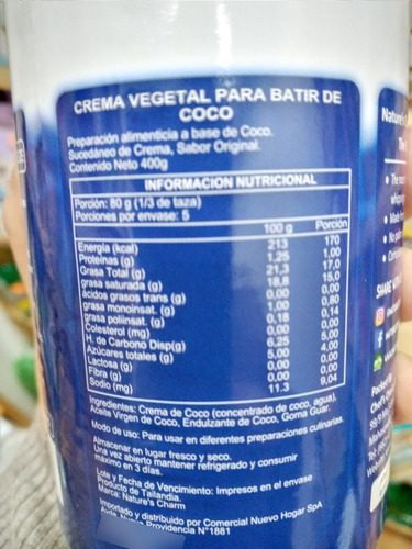 Crema De Coco , Sin Gluten Sin Leche Sin Soya Vegano