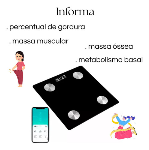 Balança Digital Bioimpedância Profissional 180kg Bluetooth Preto