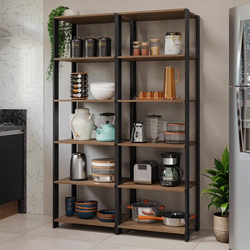 Armário Estante Multiuso10 Prateleiras 118cm Madesa Rp Cor Rustic/Preto