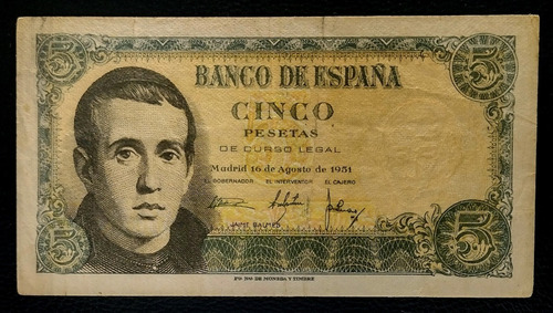 España Billete 5 Pesetas 1951 Exc Serie I Pick 140