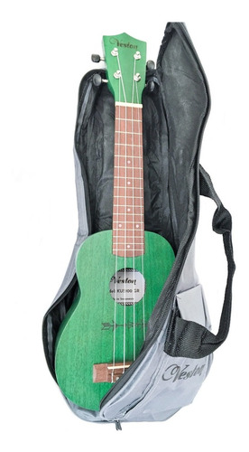 Ukelele Soprano Madera Caoba Verde Con Funda Acolchada