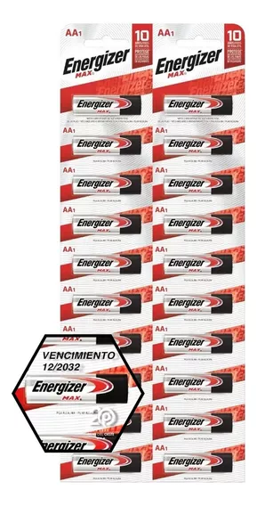 20 X Pilas AA ENERGIZER MAX E91 Pilas Alcalinas 1.5V