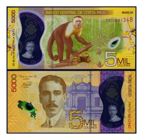 Grr-billete De Costa Rica 5000 Colones 2018 Mono Carablanca