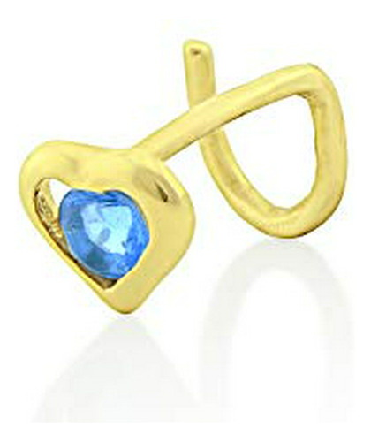 Aros - 14k Yellow Gold Small Blue Cz Heart Nose Ring