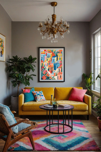 Lámina Decorativa Impresa Barrio Edificios Casas Colores Multicolor Sin Armazón