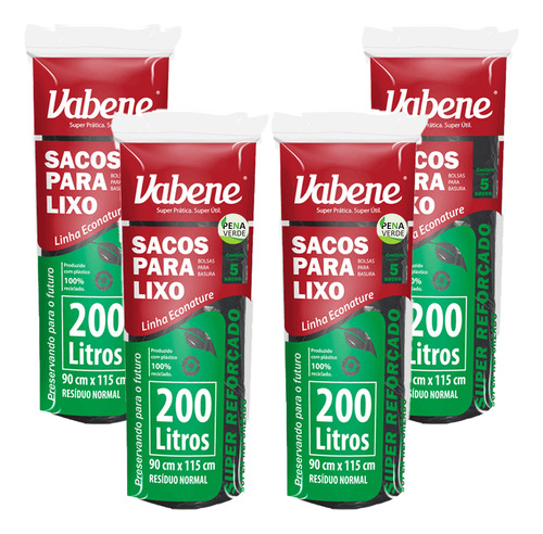 Saco De Lixo Preto Vabene Super Reforçado Kit 4 Pacotes