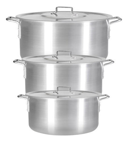 Kit Jogo De 3 Panelas Caldo Feijoada De Alumínio