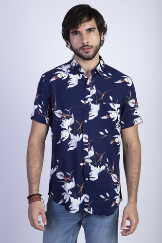 Camisa Estampada Flores Fj Azul Ferouch Ss24