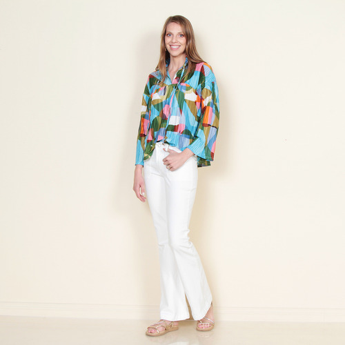 Blusa Wados Plisada Estampada Manga Larga Con Lazo En Escote