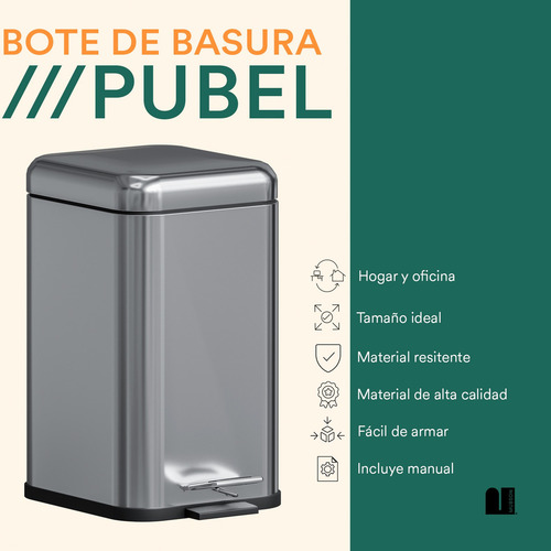 Bote De Basura De 20 L De Acero Inoxidable Con Pedal Mubson Color Plateado