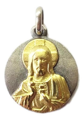 Medalla Sagrado Corazón De Jesús  - Plata Y Oro - 16mm 